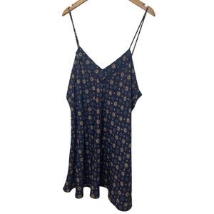 VTG Lingerie Nordstrom Dark Blue Printed V Neck Slip Mini Dress Preppy 90's XL